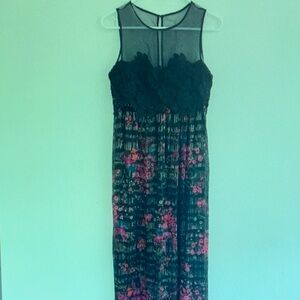 Trina Turk Black and Pink Floral Maxi Dress